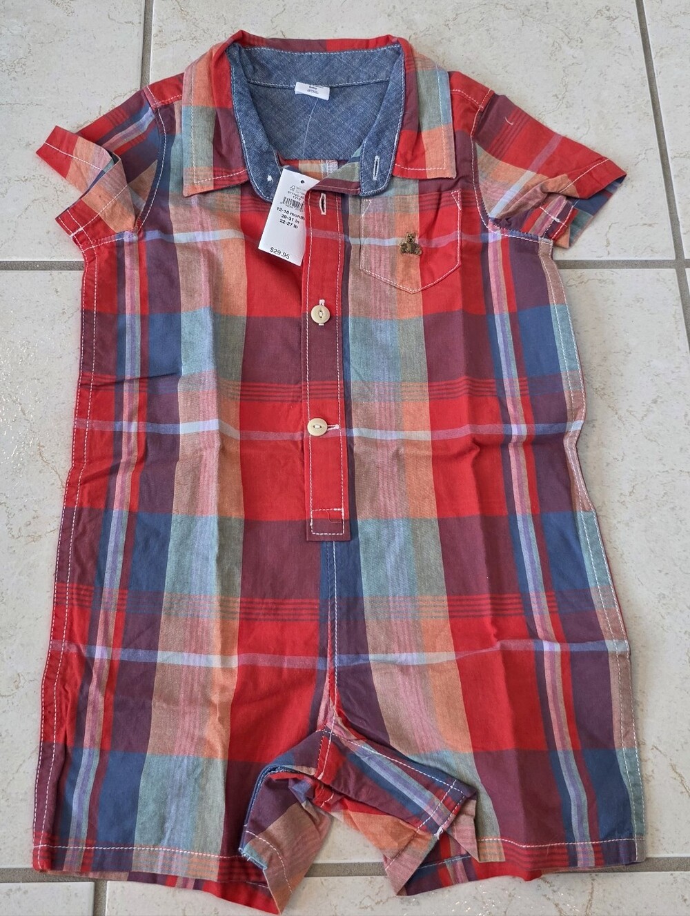 GAP Red Blue Plaid Short-Sleeve Romper